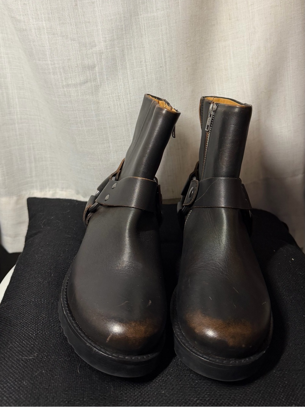 Frye Dark Brown Leather Ankle Harness Boots